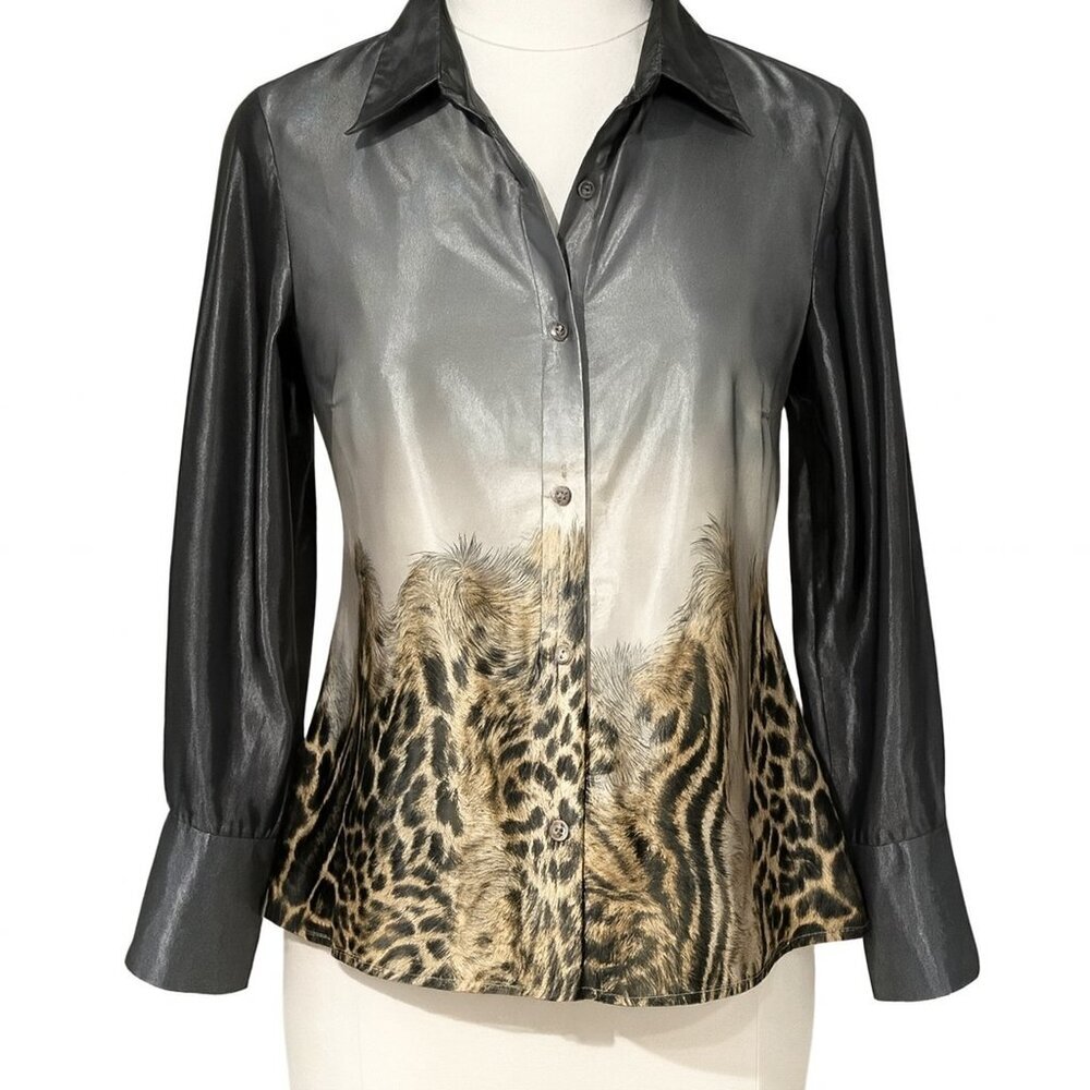 Madison Paige Vintage 90s Y2K Animal Print Button Down Black & Tan Medium Cheeta